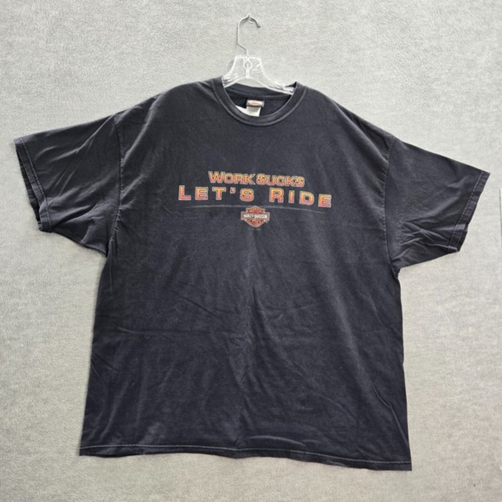 VINTAGE Harley Davidson Men Shirt 3XL Black 2002 Elk Grove California Work Sucks
